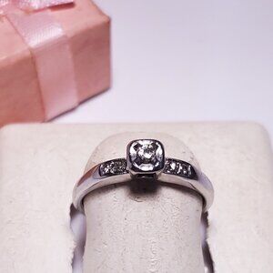 Antique .09ctw Natural Diamond Solitaire & Accents 18Kt WG Engagement Ring#23799